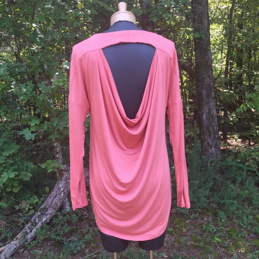 BKEred Open Back Top S Soft Coral High Low Hem Shirt Spring Pullover